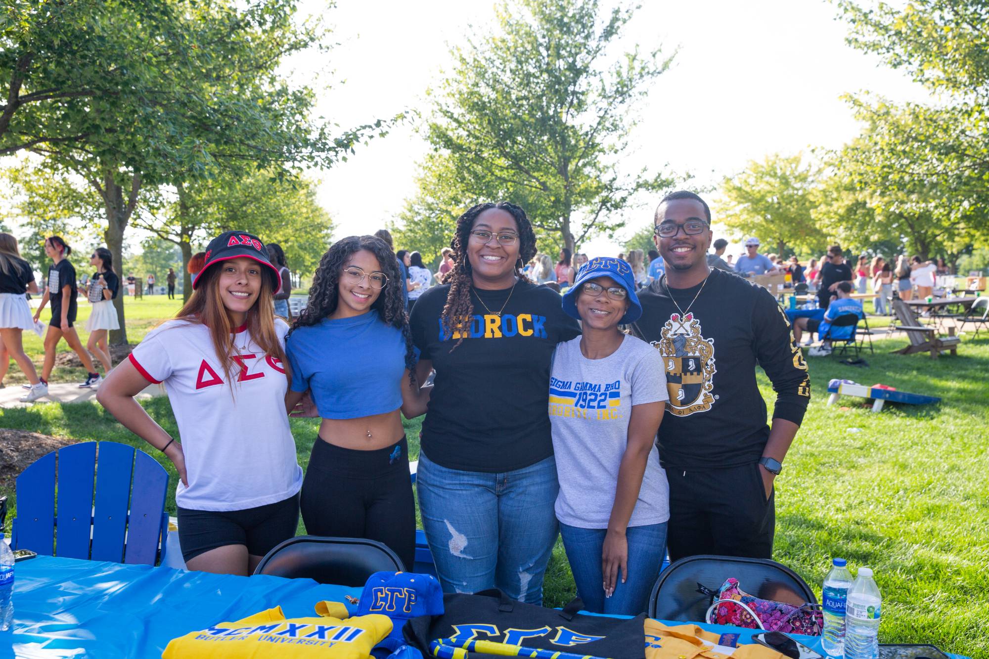 A group of people in the greek life community at our fall 2021 welcome back block party.